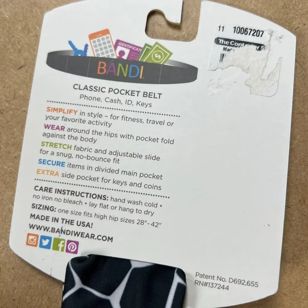 NWT Bandi Sleek Pocket Belt Fanny Pack Phone Money Secure Travel Hike Adjustable